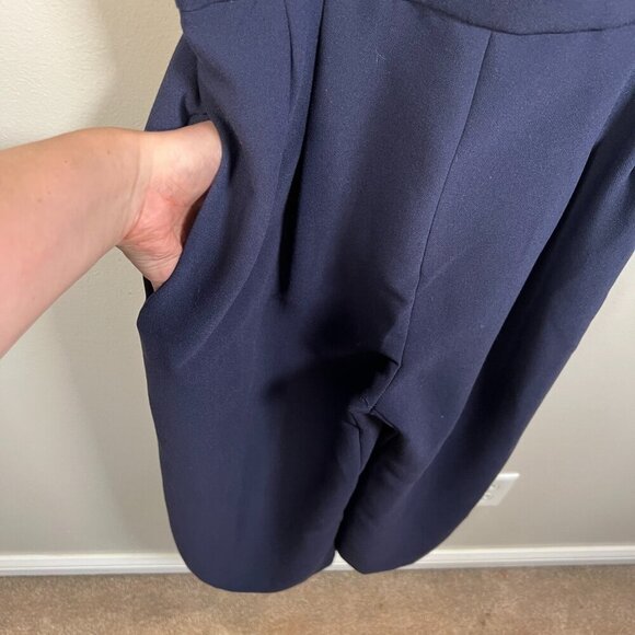Gal Meets Glam Nicole Jumpsuit Size 4 Navy Blue Cropped Wide Leg Square Neckline - Picture 8 of 13
